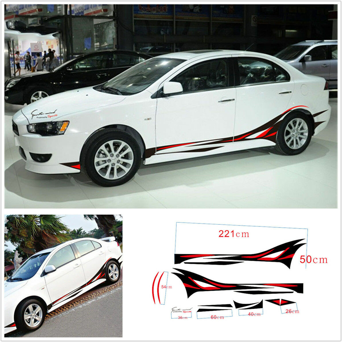 2x Racing Car Side Body Long Flame Wheel Stripe Decals Vinyl Stickers Waterproof
