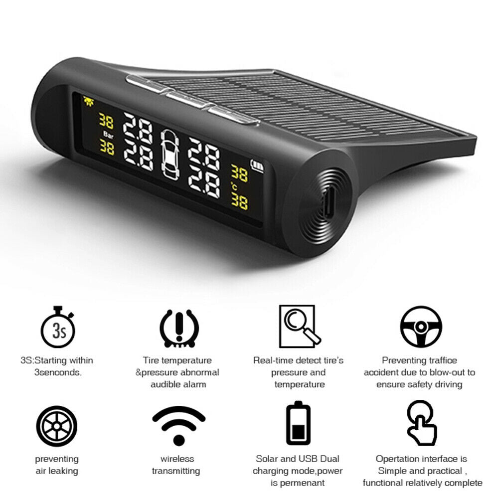 AN001 Solar Car TPMS LCD Tire Pressure Monitoring System w/ 4 External Sensors