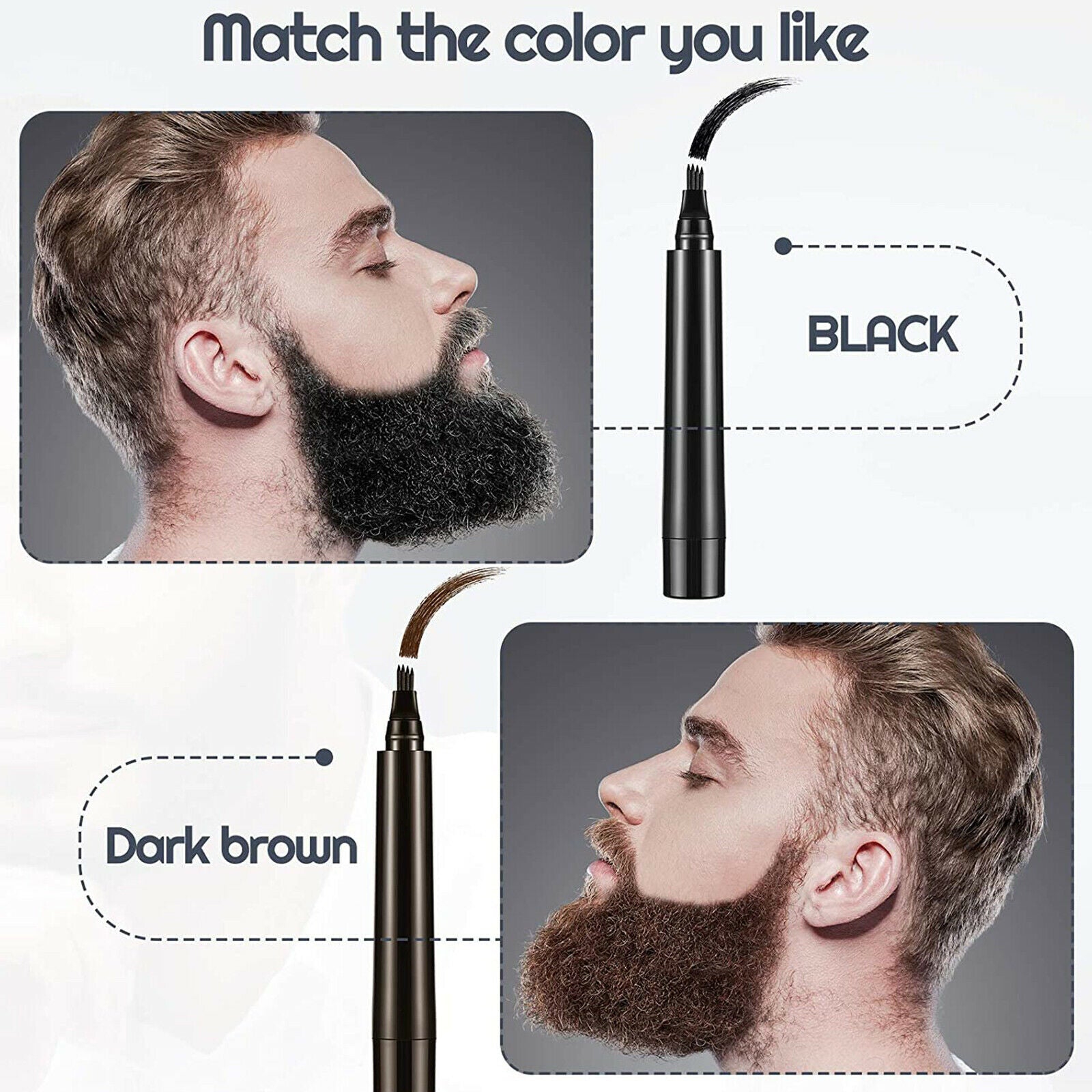Beard Filler For Men Beard Pen & Beard Brush Natural Finish Pack black