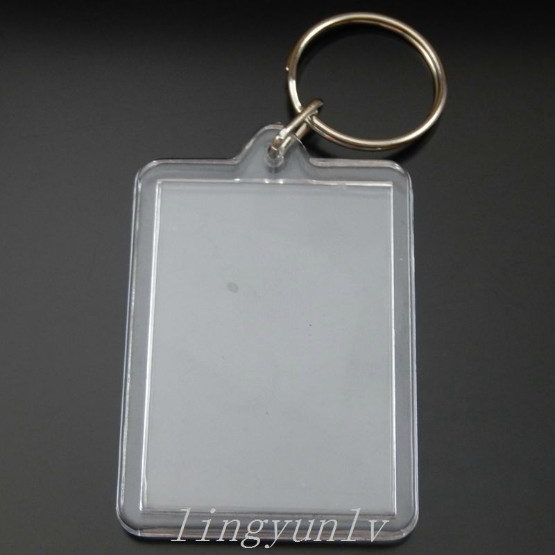 2-pack Rectangle Transparent Plastic Phone Frame Pendant Keychain Keyring 2 Inch