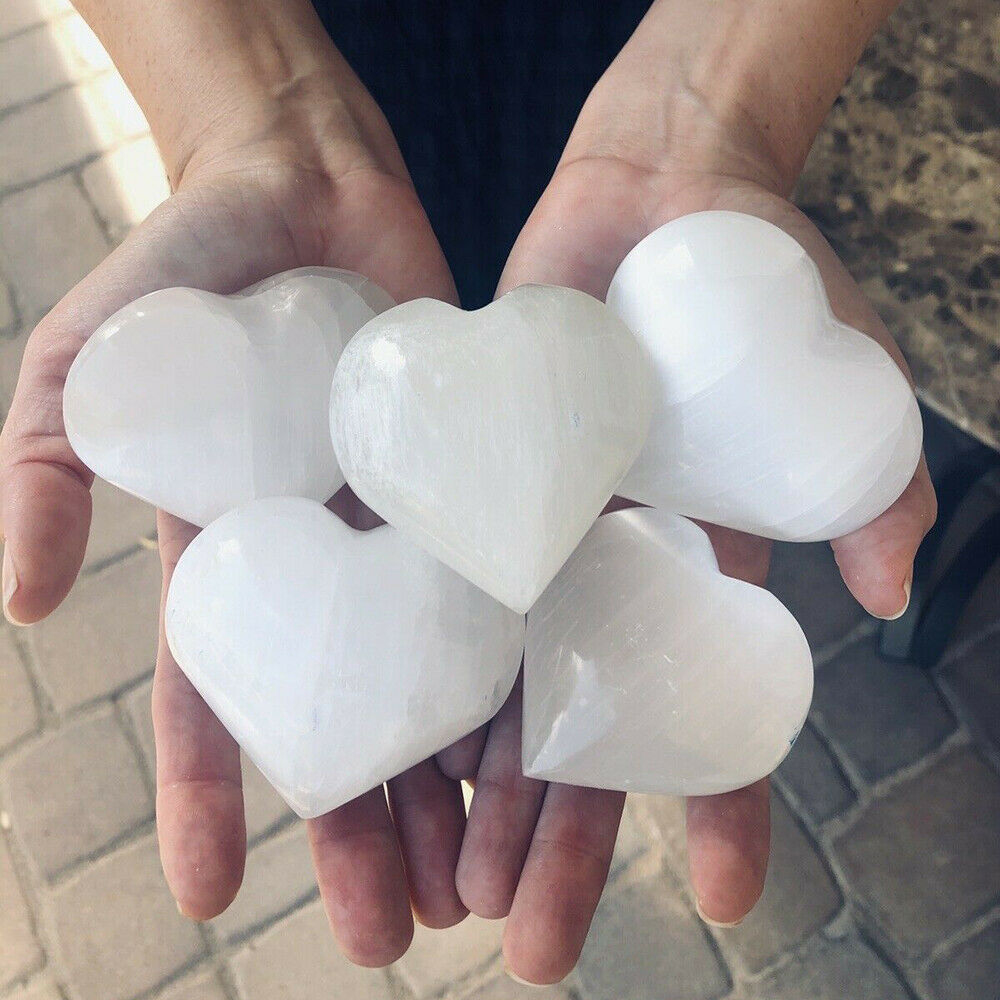 Extra Large Selenite Heart 2.3" Polished Healing Crystal Chakra Reiki Stone