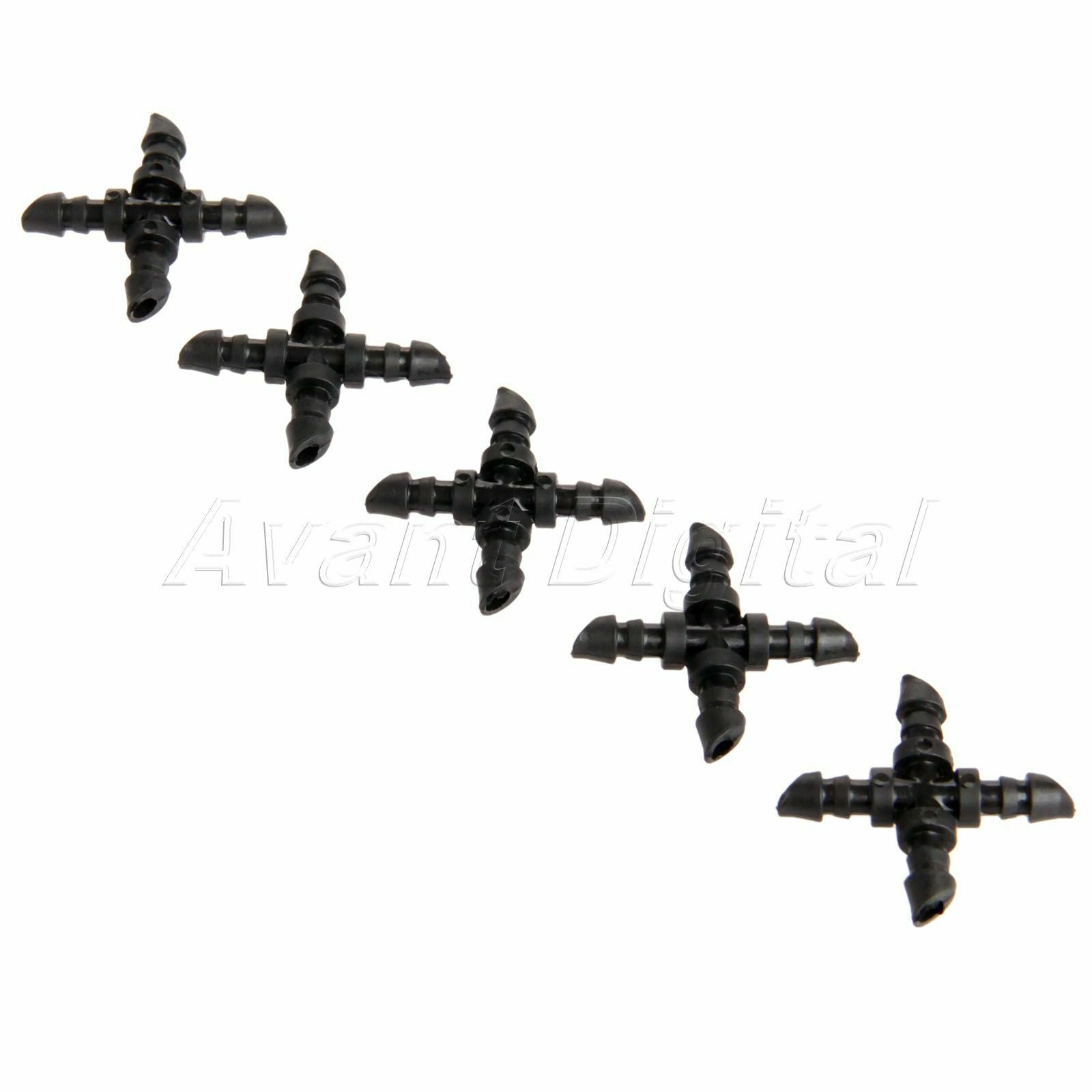 Black Cross Straight Barbed Connector For 4/7 mm Hose Garden Irrigation 50pcs