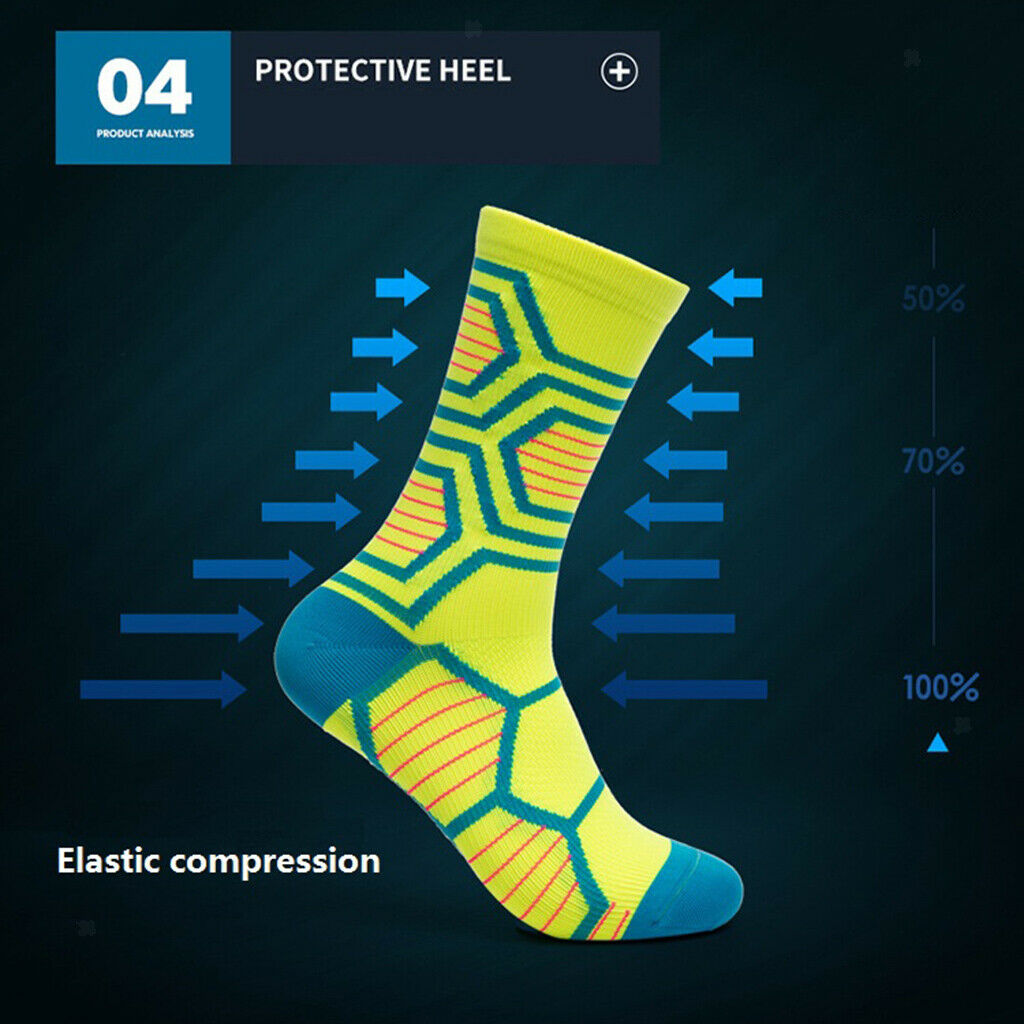Premium Mid-Calf Socks Compression Socks Blue+Yellow for Running Cycling