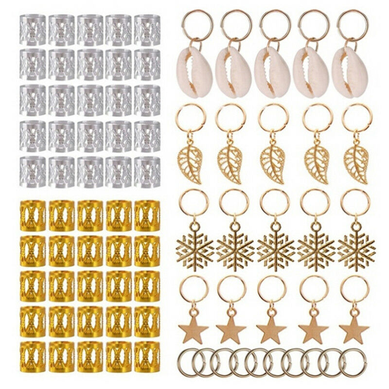 80Pcs Decorations Pendants Dreadlocks Beads Metal Cuffs Hair Rings Clips Lt