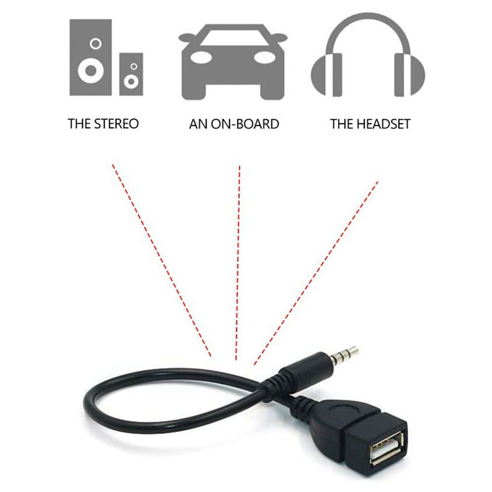7.9" 3.5mm Male Audio AUX to USB Female OTG Adapter Cable for Car AUX Port