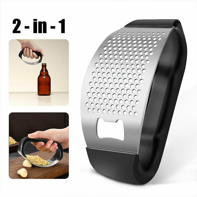 2 in 1 Stainless Steel Garlic Press Crusher Chopper Bottle Opener Kitchen.l8