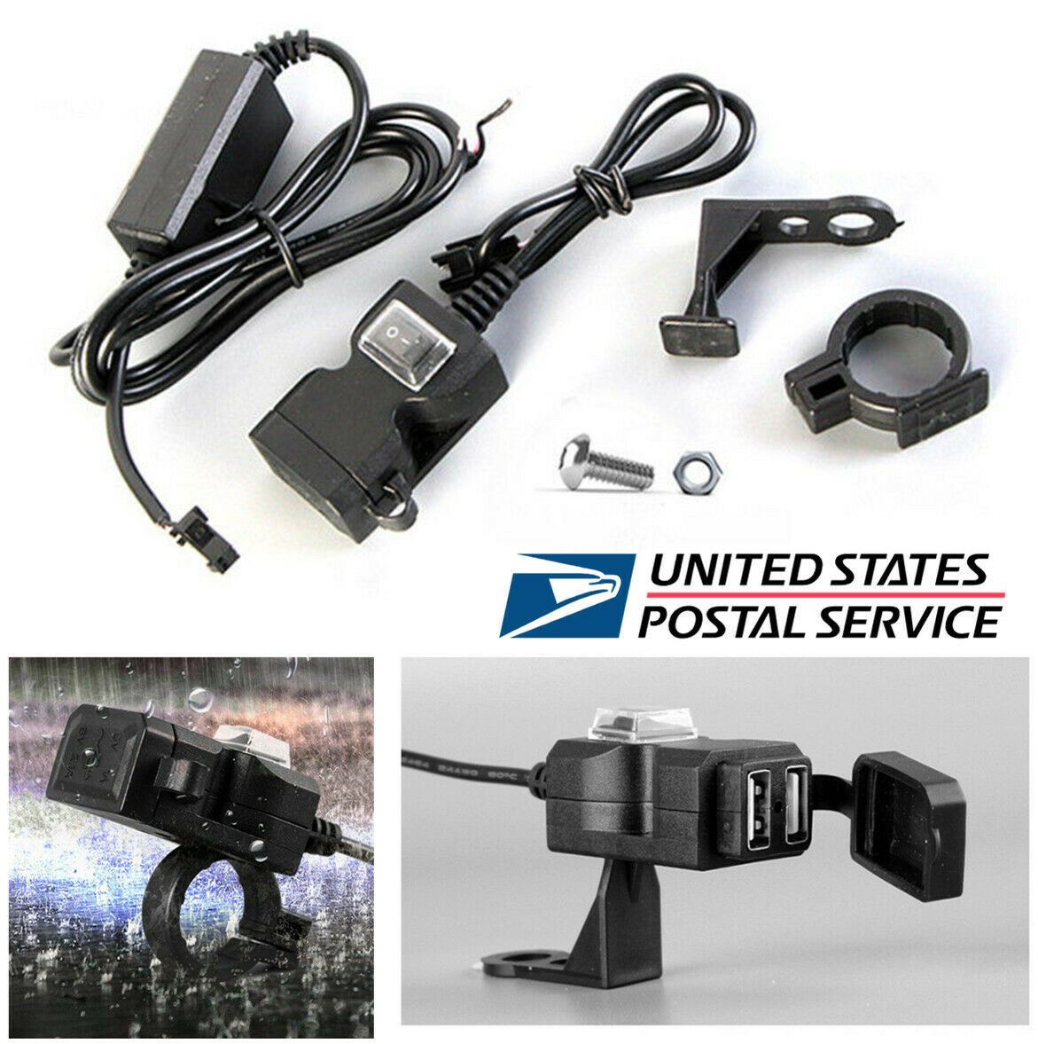 Dual USB jack 3.1A 12V Motorcycle Waterproof Phone Charger Outlet With Switch