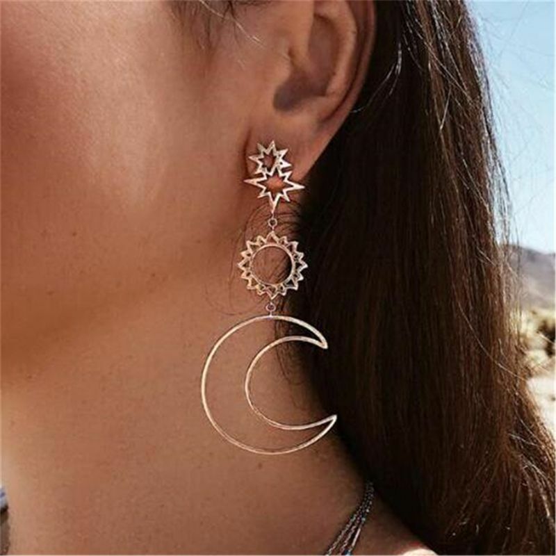 Hollow Star and Moon Drop Dangle Earring Birthday Gift Statement Fashion Jewelry