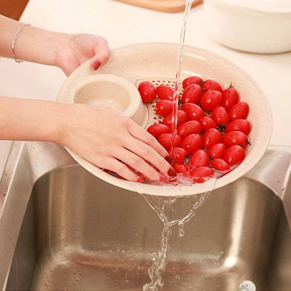 Double-Layer Dumplings Plate Fruit Washing Draining Drainer Snack Tray Beige