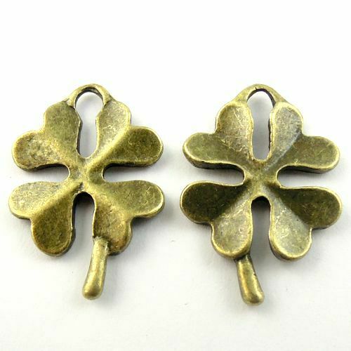 Lot of (x45) Antiqued Bronze Metal Clover Leaf Craft Pendant Charm 23x16x3mm