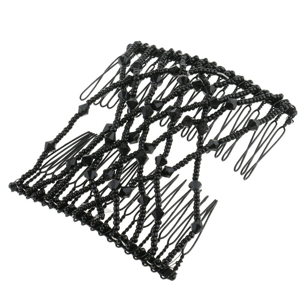 Women Lady Beading Magic Double Hair Comb Clip Hair Styling Tools Black