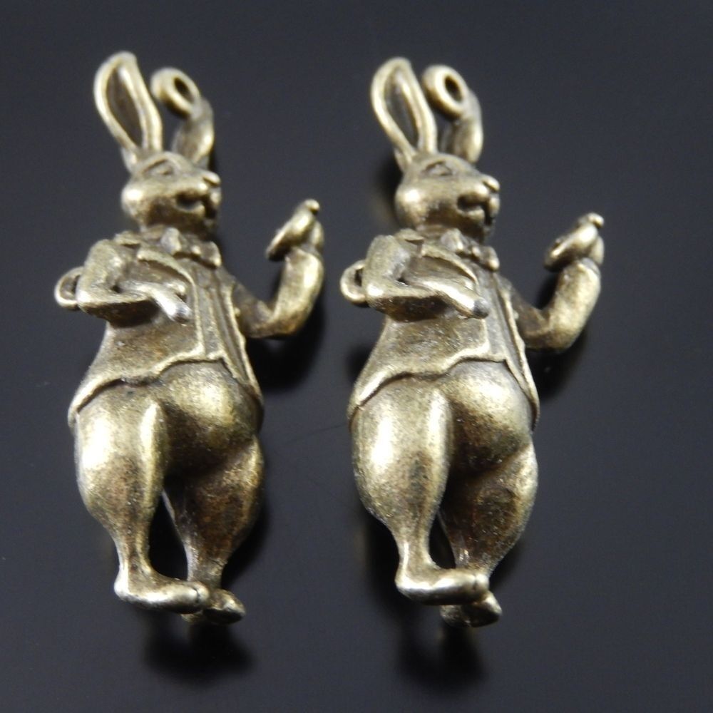 10pcs Antiqued Alice Bronze Tone Rabbit Gentleman Pendant 36*13*8mm 38634