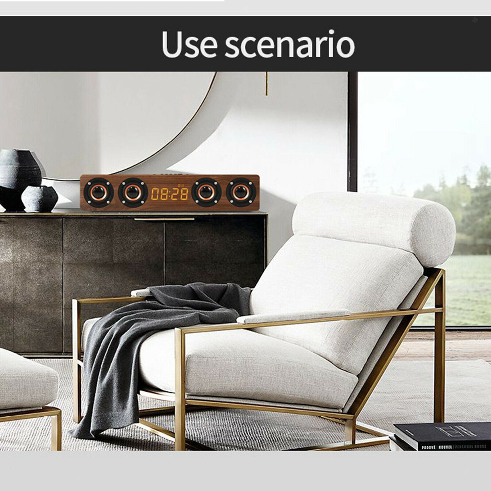 Bluetooth 12w Wooden Soundbar Retro Long Bar 4 Speakers for Home Office English