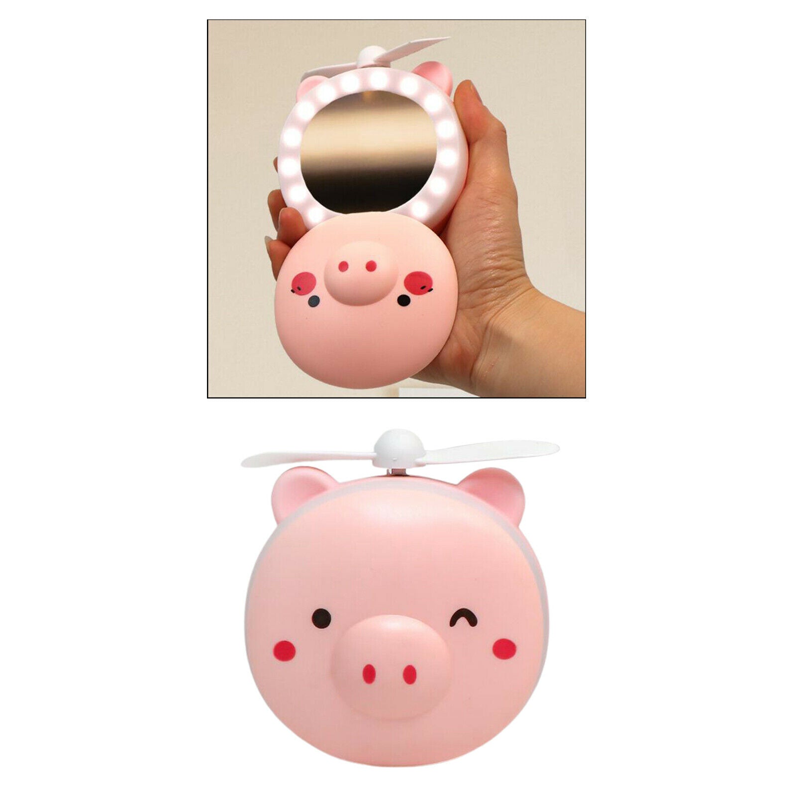 3 in 1 Pig Mini Cosmetic Mirror Cooling Fan Light Portable General Purpose USB