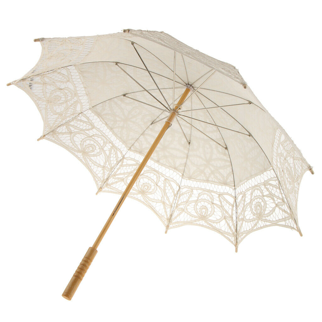 Lace Floral Umbrella Parasol Wedding Bridal Flower Girl Photo Prop Beige