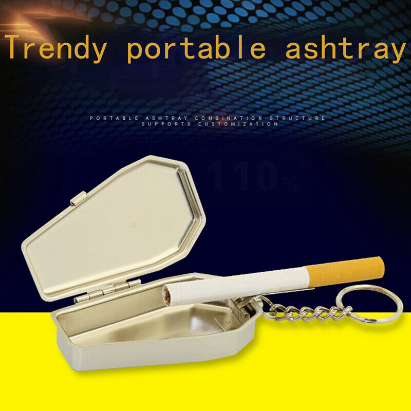 Ashtray Ash Coffins Tabut Shape Portable Ashtray Metal Keychain With ButtonBDDD