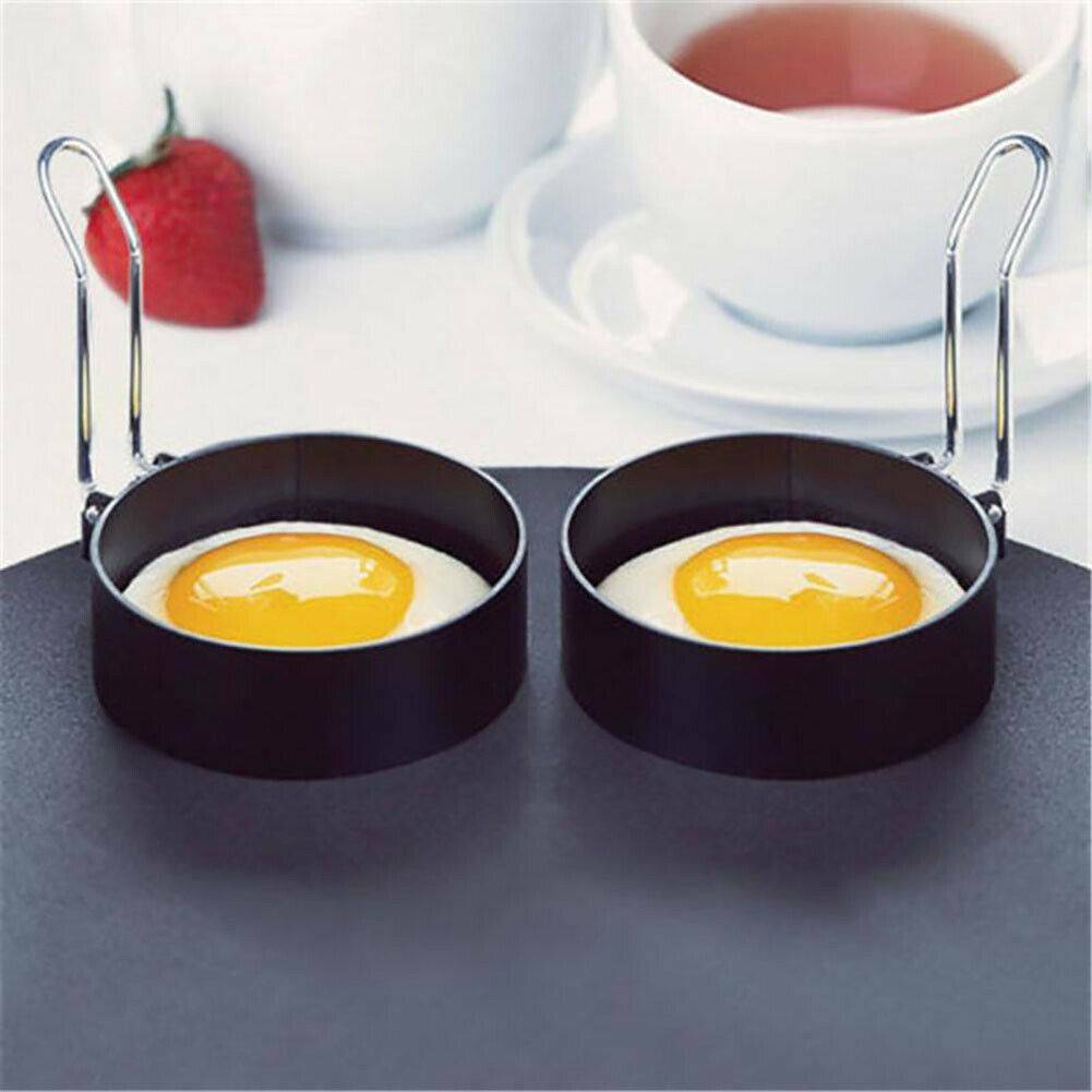 Non Stick Metal Egg Ring Frying Perfect Circle Round Fried/Poached Mould +Handle