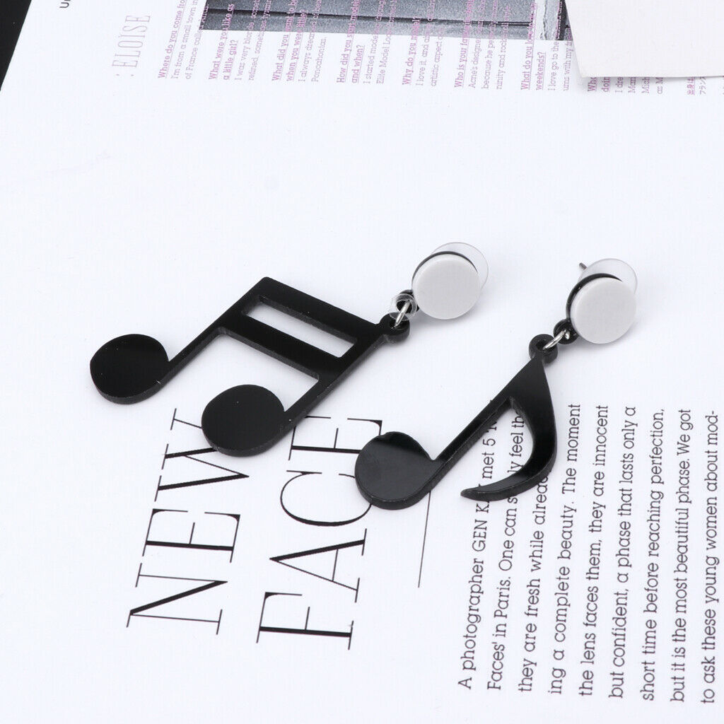 Black Musical Note Asymmetric Acrylic Drop Earrings Women Girls  Fashion Jewelry