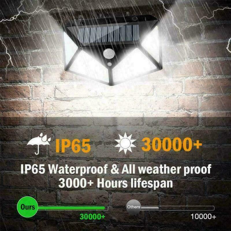 100 Led Outdoor Solar Power Wall Lights Pir Motion Sensor Garden Security L