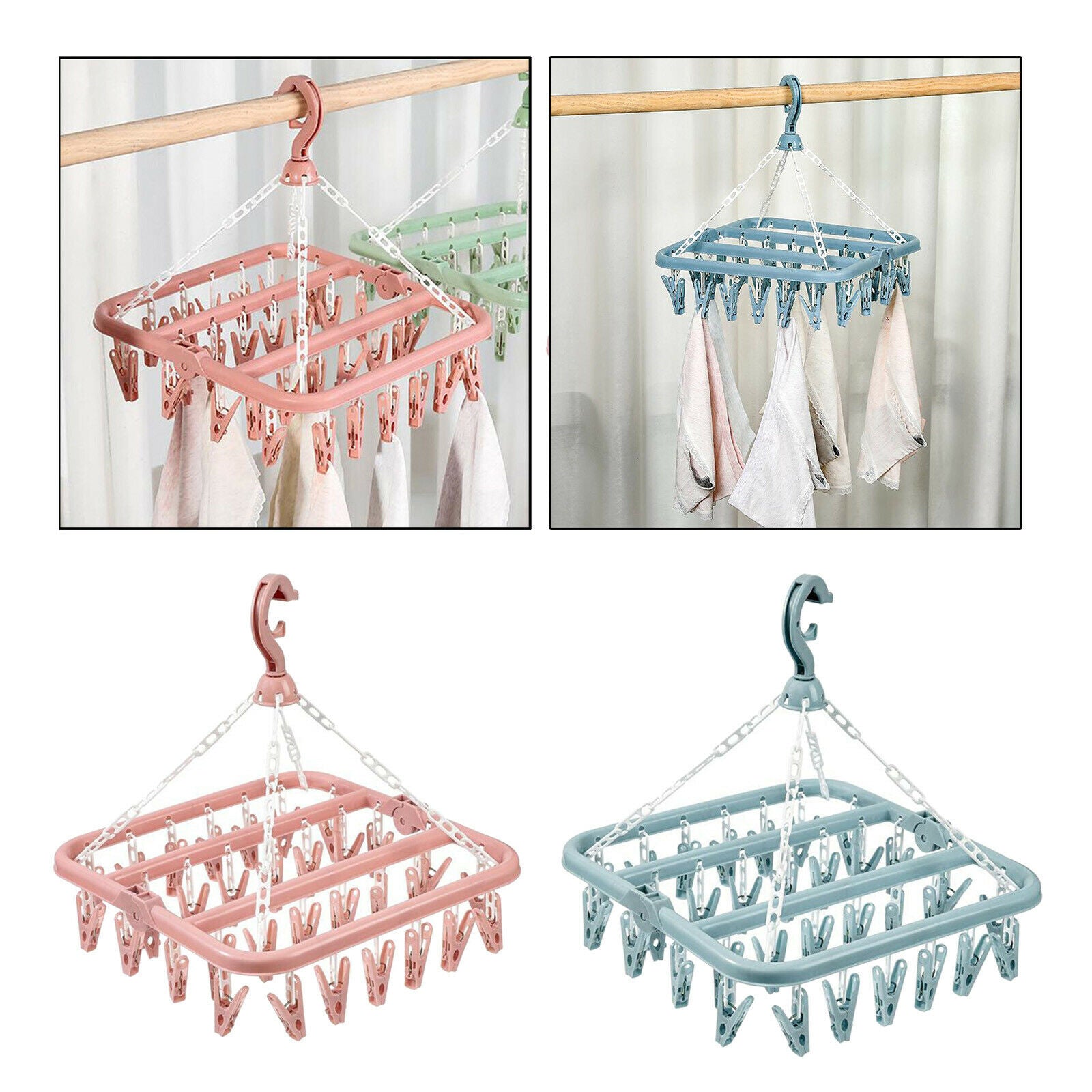 2x 32 Peg Plastic Laundry Foldable Clip Hangers Hanger Washing Line Airer