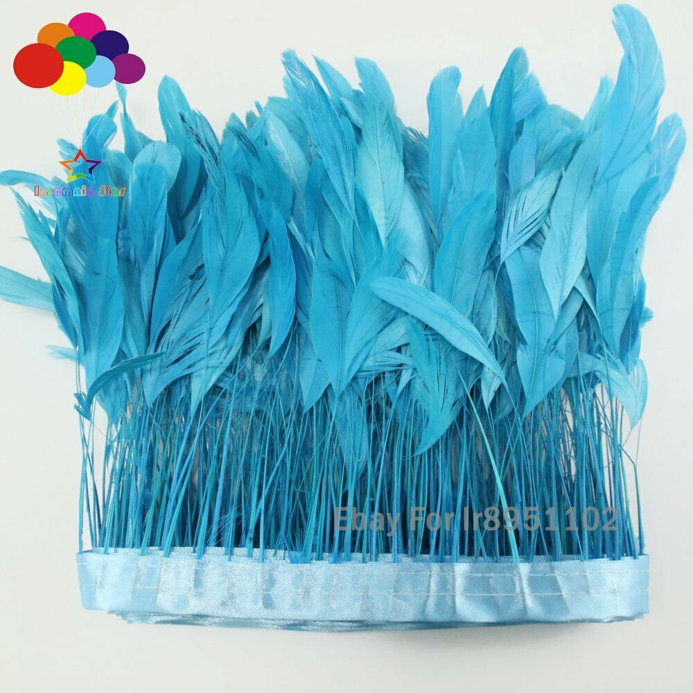 4-6Inch Factory 10 Meter blue lake Stripped Rooster Coque Tail Feathers Trims