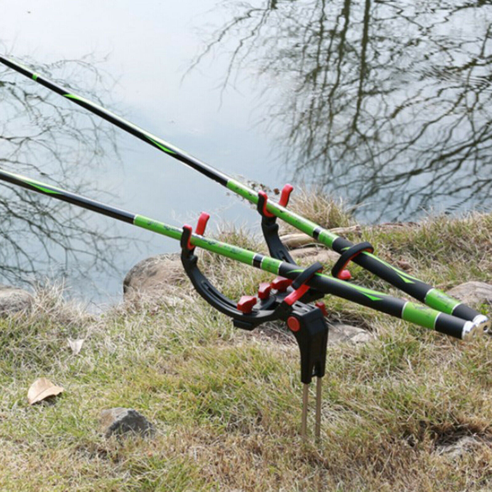 2X Fishing Rod Holders Ground Support Stand Fishing Pole Support Holder Double