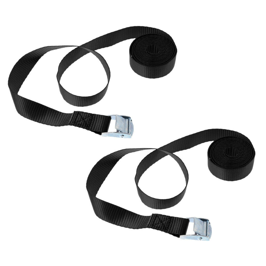 2x Black 5m 25mm Heavy Duty Cam Buckle Tie Down Strap - Cargo Trailer Kayak