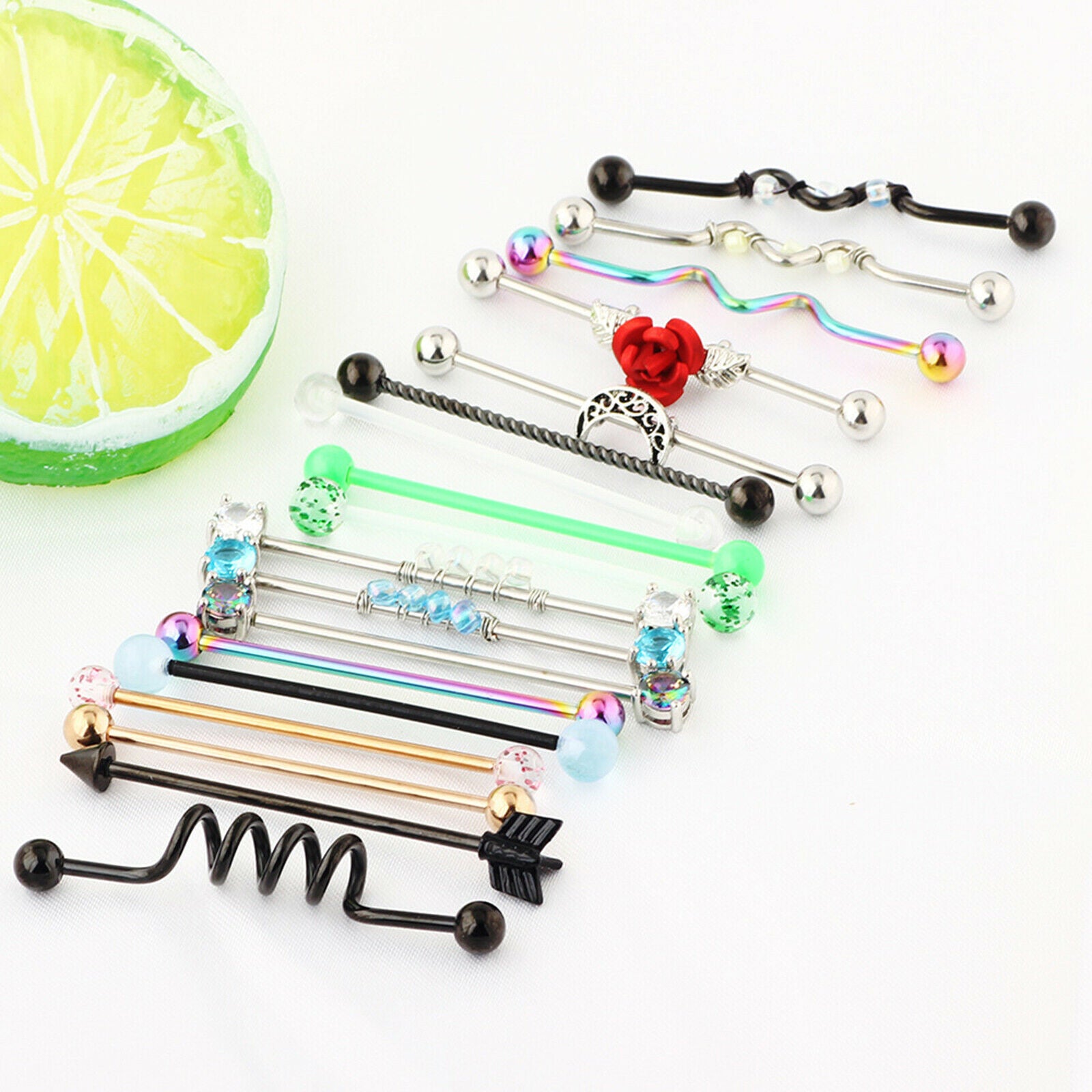 18Pcs 1.6mm Stainless Steel Industrial Barbell Earring Piercing Bar 38mm