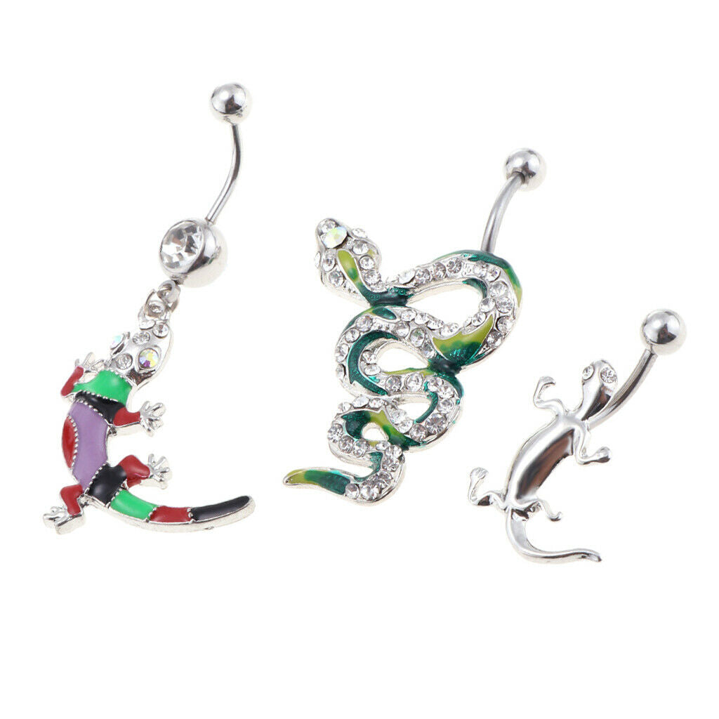 3 Pcs Fashion Enamel Navel Belly Button Rings Dangle Piercing Jewelry Stainless