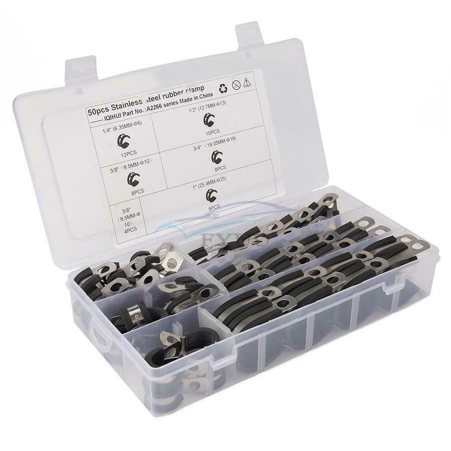 50 Pieces 6.5mm-25.5mm Hose Cable Frame Insulated Clamps Kit For Marine Car Home