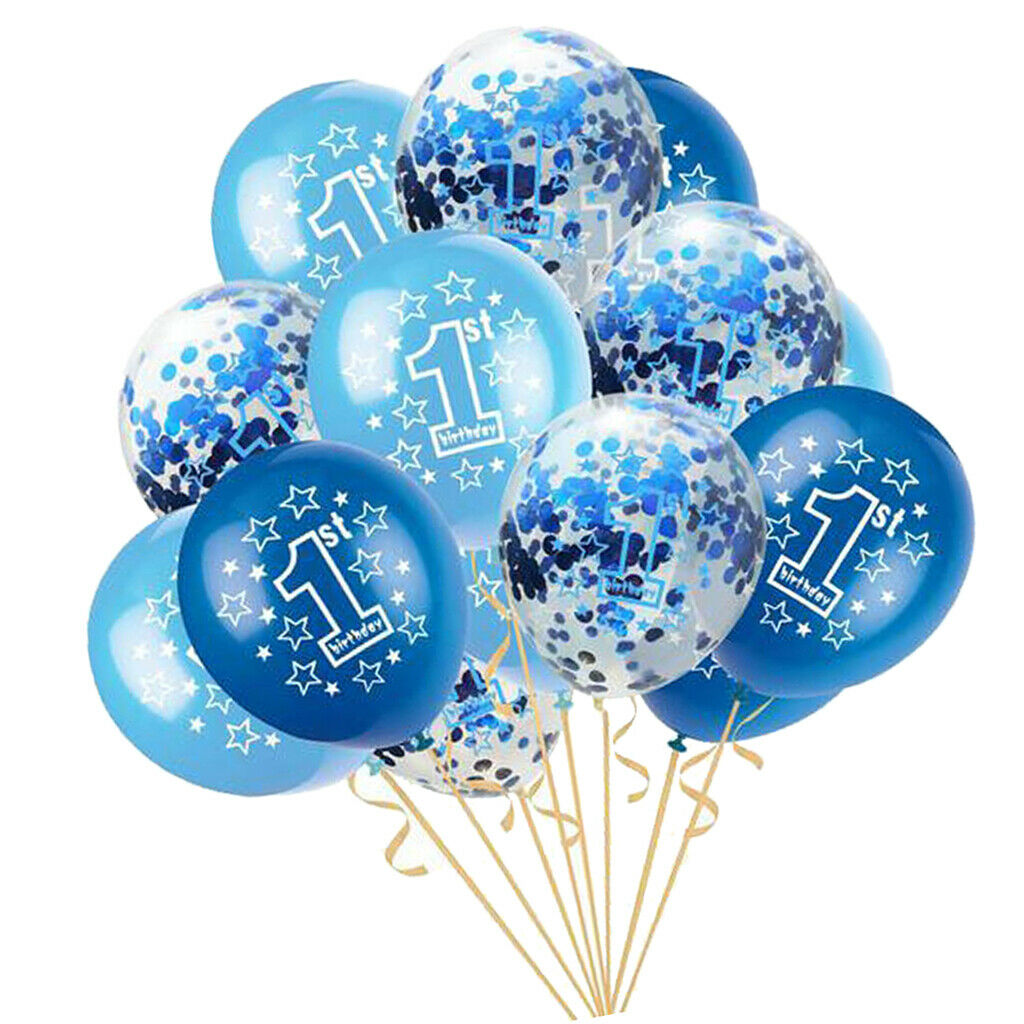 15pcs 1st Birthday Latex Confetti Balloons Party Decorations Blue