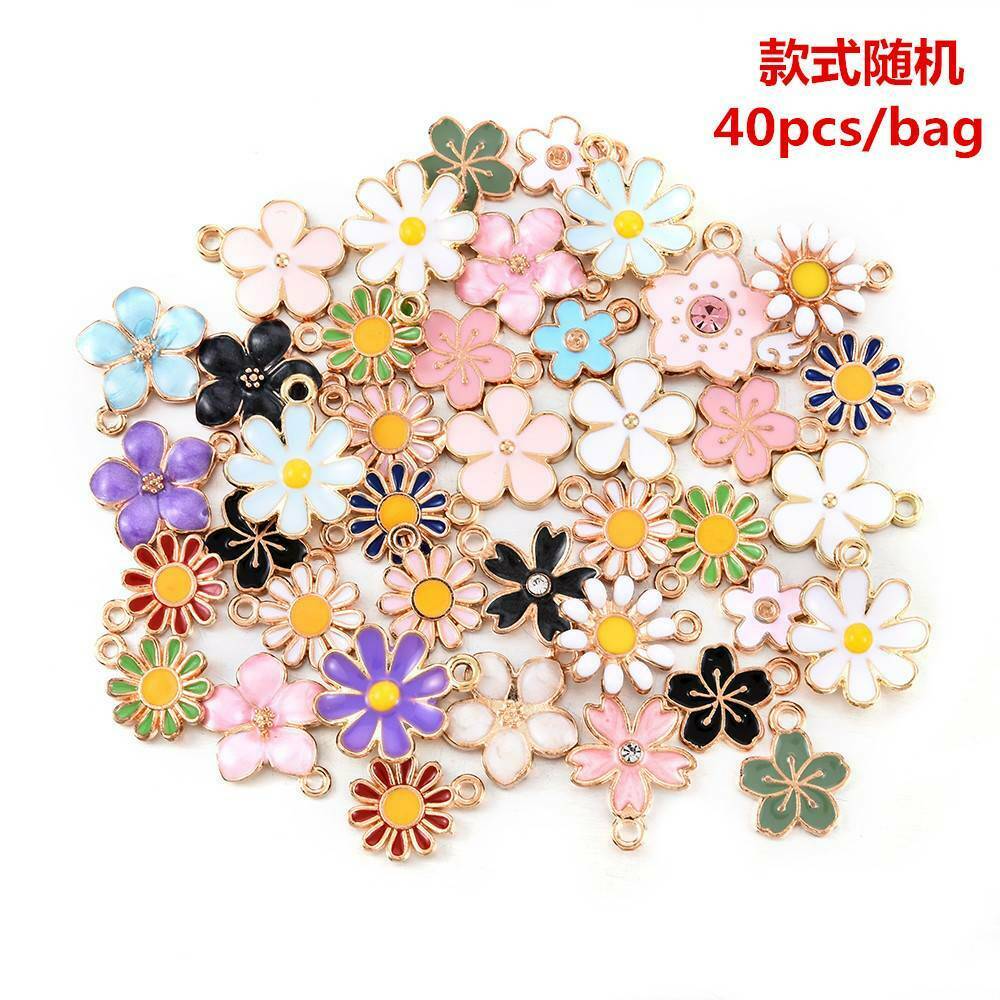 40Pc/Set Enamel Alloy Daisy Flower Charms Pendant Jewelry Findings DIY Crafts AU
