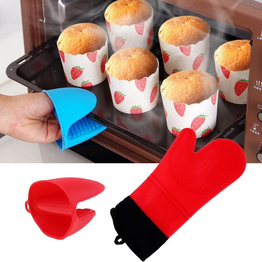 2pcs Heat Resistant Silicone Oven Glove Pot Holder Grip Pinch Mitts Red