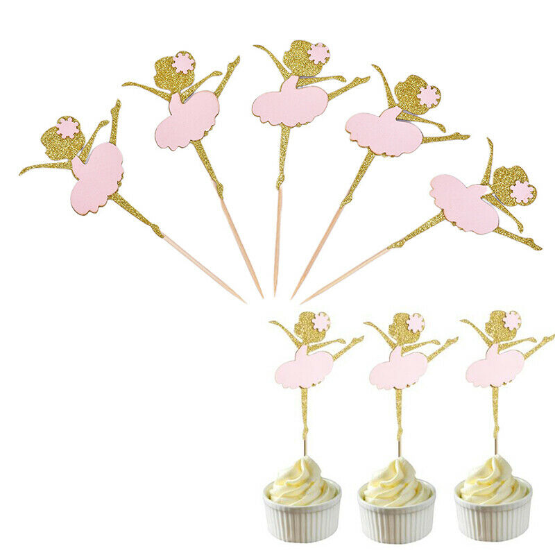 10PCS Pink Skirt Girl Cake Toppers Party Cupcake Flag Cake Decorations ForDEAU