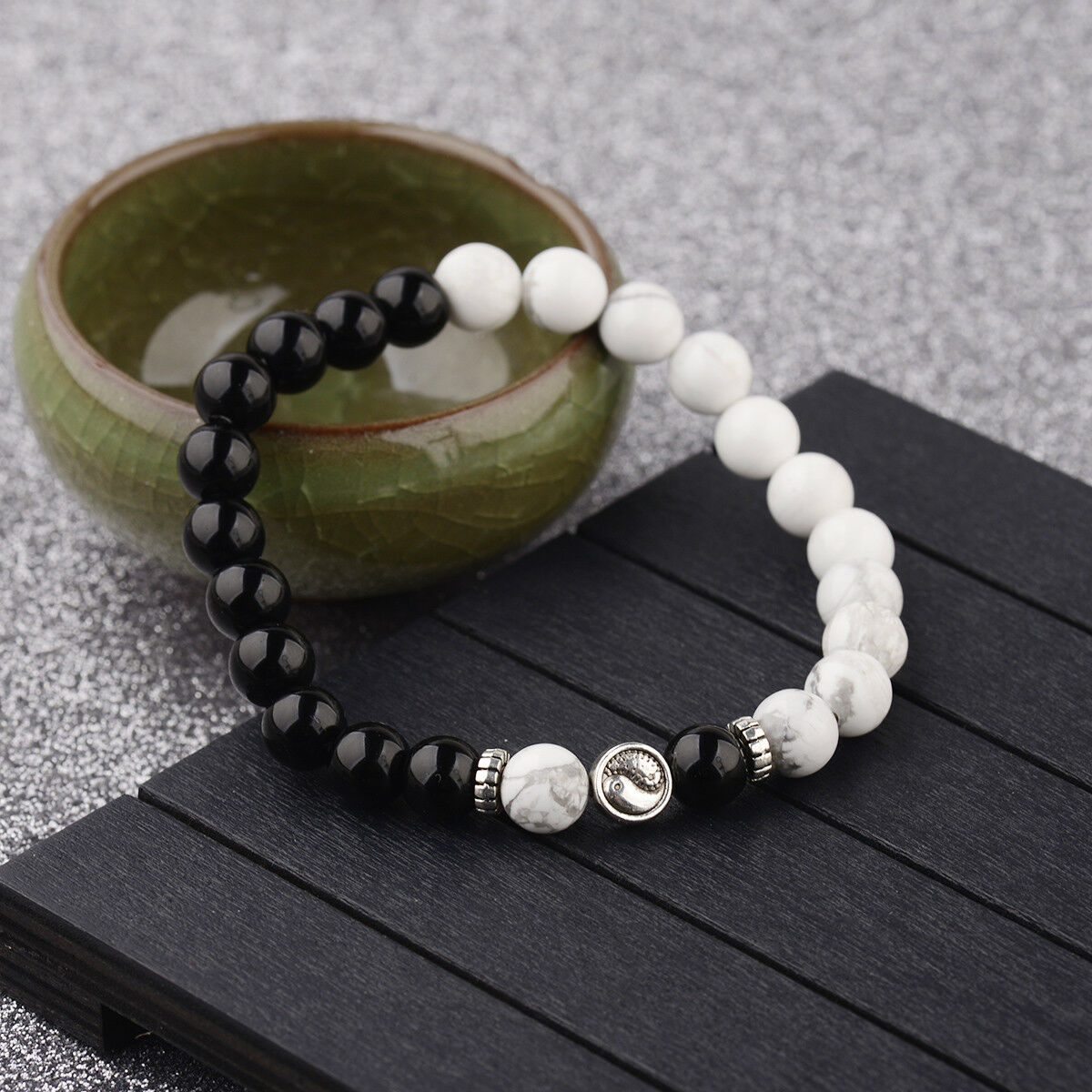 Yin Yang Bracelets Bright Agate White Howlite Beaded His and Her Bracelets Gifts