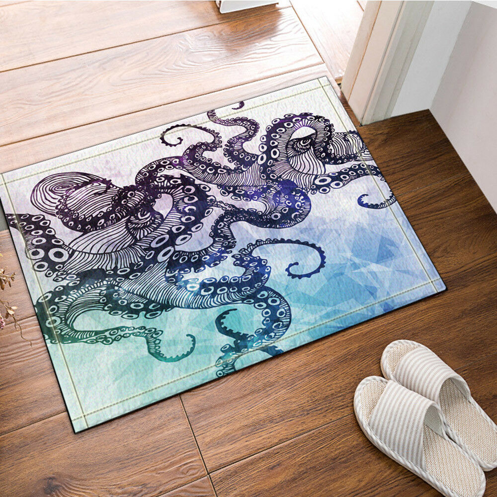 Octopus Pattern Bath Rug Non-Slip Floor Outdoor Indoor Front Door Mat 16"x24"