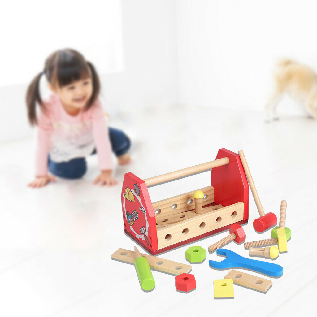 Children Wooden Toolbox Kit Screw Nut Toys Combination Construction Tools