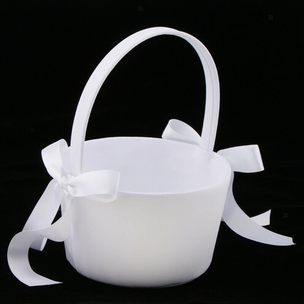 Wedding Flower Girl Basket with Bowknot Decor Party Supplier White