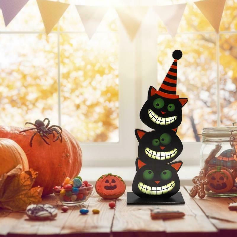 Cartoon Black Cats Wooden Sign Halloween Party Dinner Table Topper Decoration