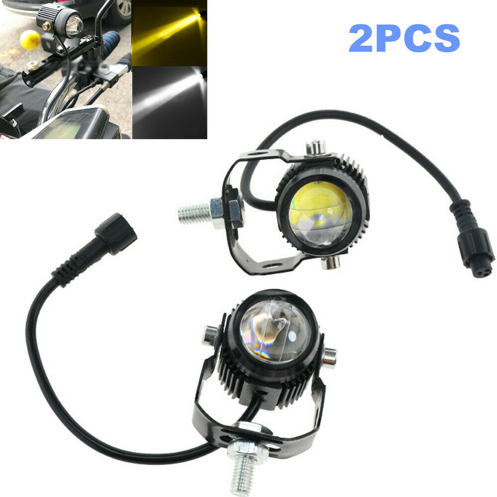 2PCS Motorcycle Bike LED Front Spot Light Headlight Driving Fog Lamp White+Amber