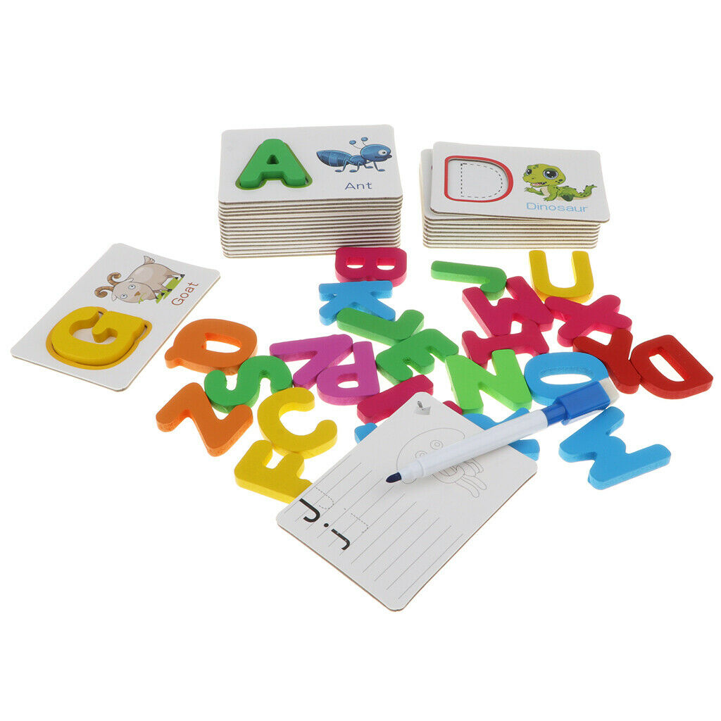 Kids Baby Preschool Wooden 26 ABC Alphabet Letters Learning Cards Color Shape