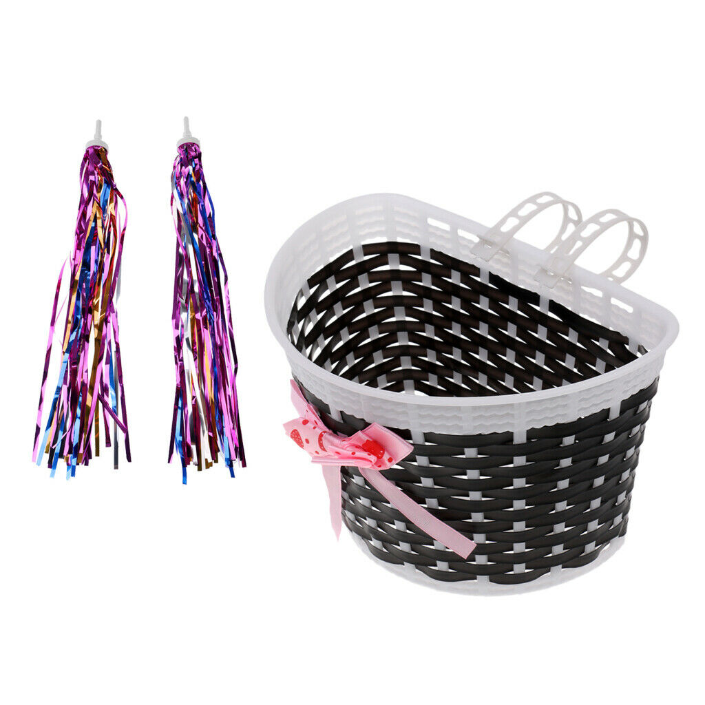 Junior Child Kids Bicycle Bowknot Front Basket + Handlebar Streamer Tassels