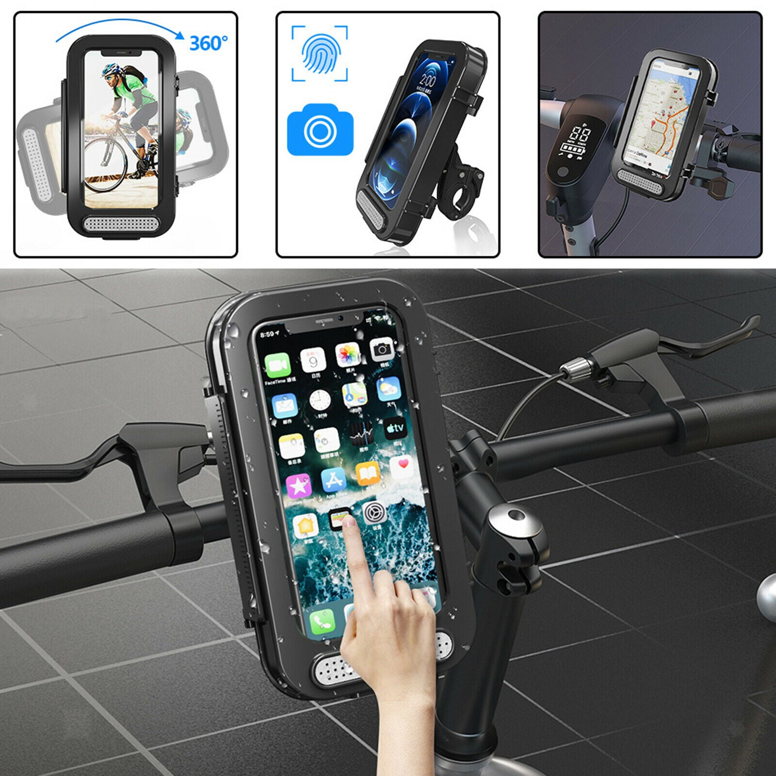 Waterproof Bicycle Motorcycle Handlebar Smart Phone Holder Case Shockproof