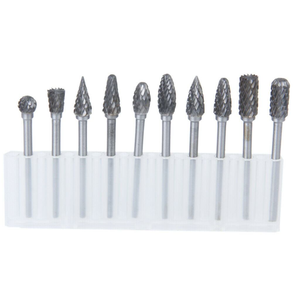 10Pcs Mixed Shape  Steel YG8 Carbide Rotary Burrs Set Diameter 3mm Shank