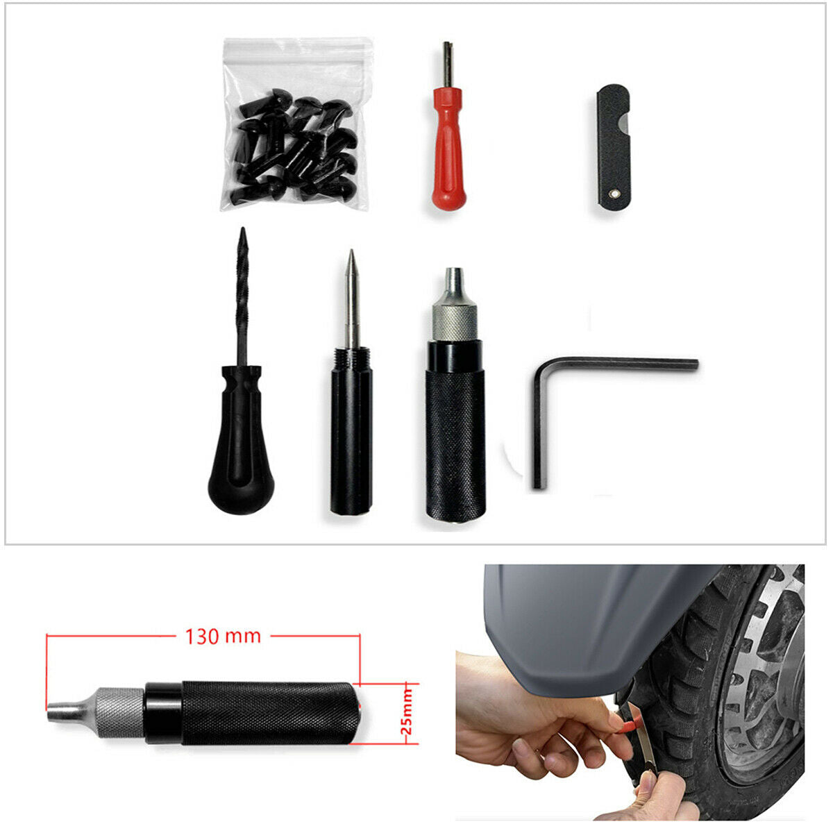 1 Set of Universal Car Tyre Repair Tool Mushroom Probe Nozzle Tyre Repair Kit