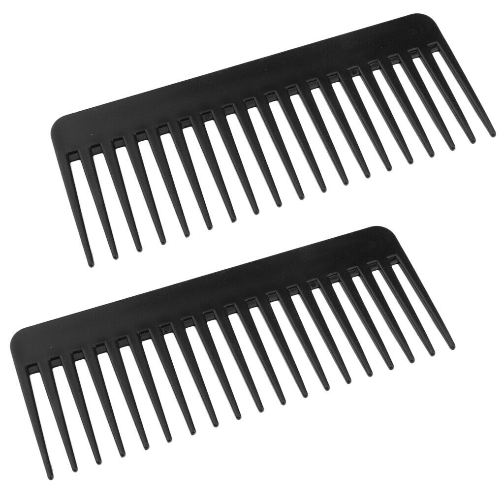 2pcs Wide Tooth Detangler Salon Shampoo Brush Comb for Curly Long Hair Black