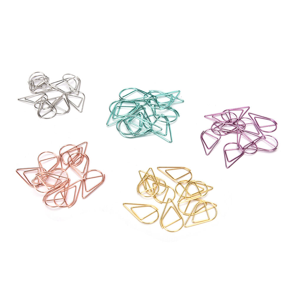 Office Decor Metal water drop shape Paper clip 10X/set Bookmark Clip golde.l8