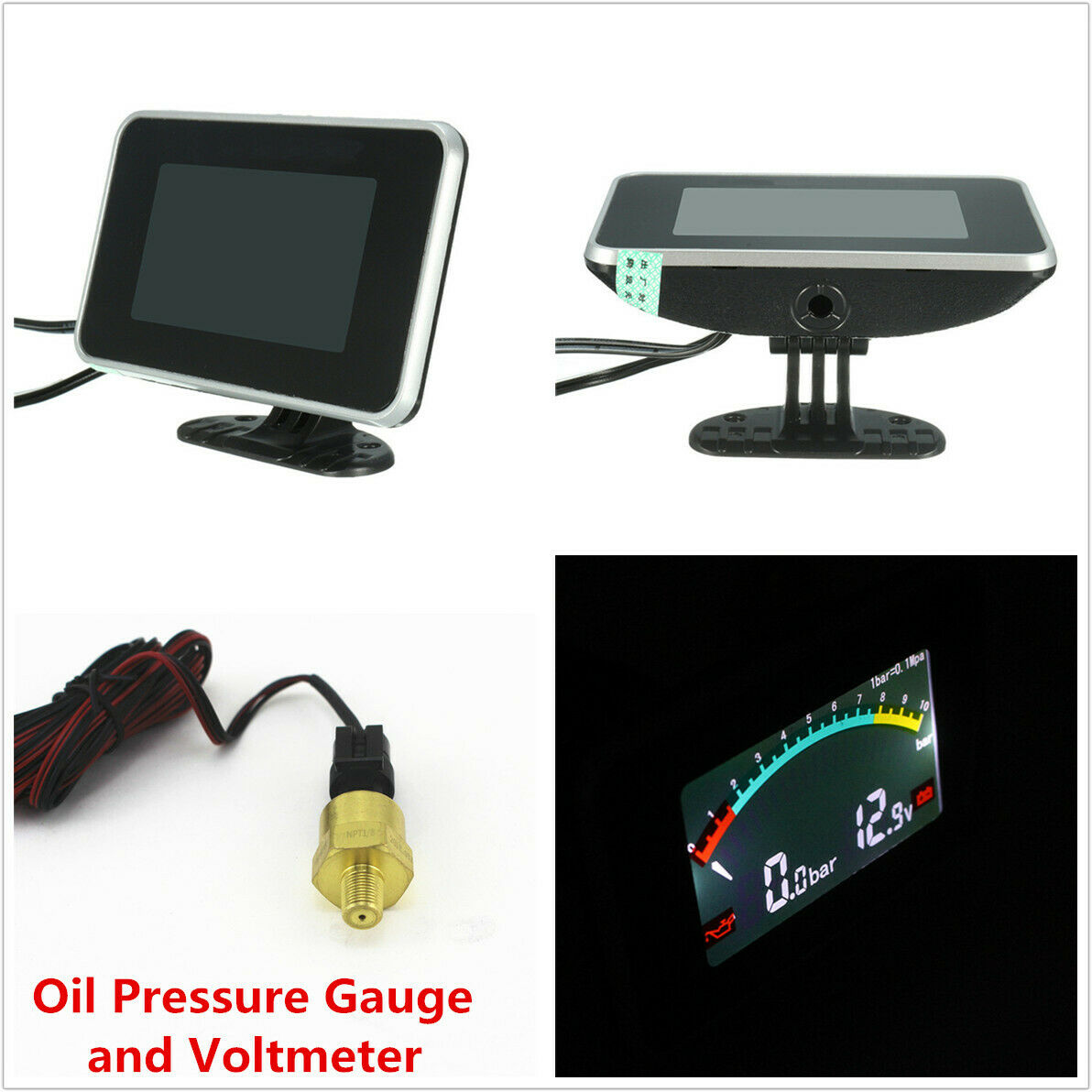 12V/24V Car Oil Pressure Gauge Digital LCD Engine Oil Pressure Meter & Voltmeter
