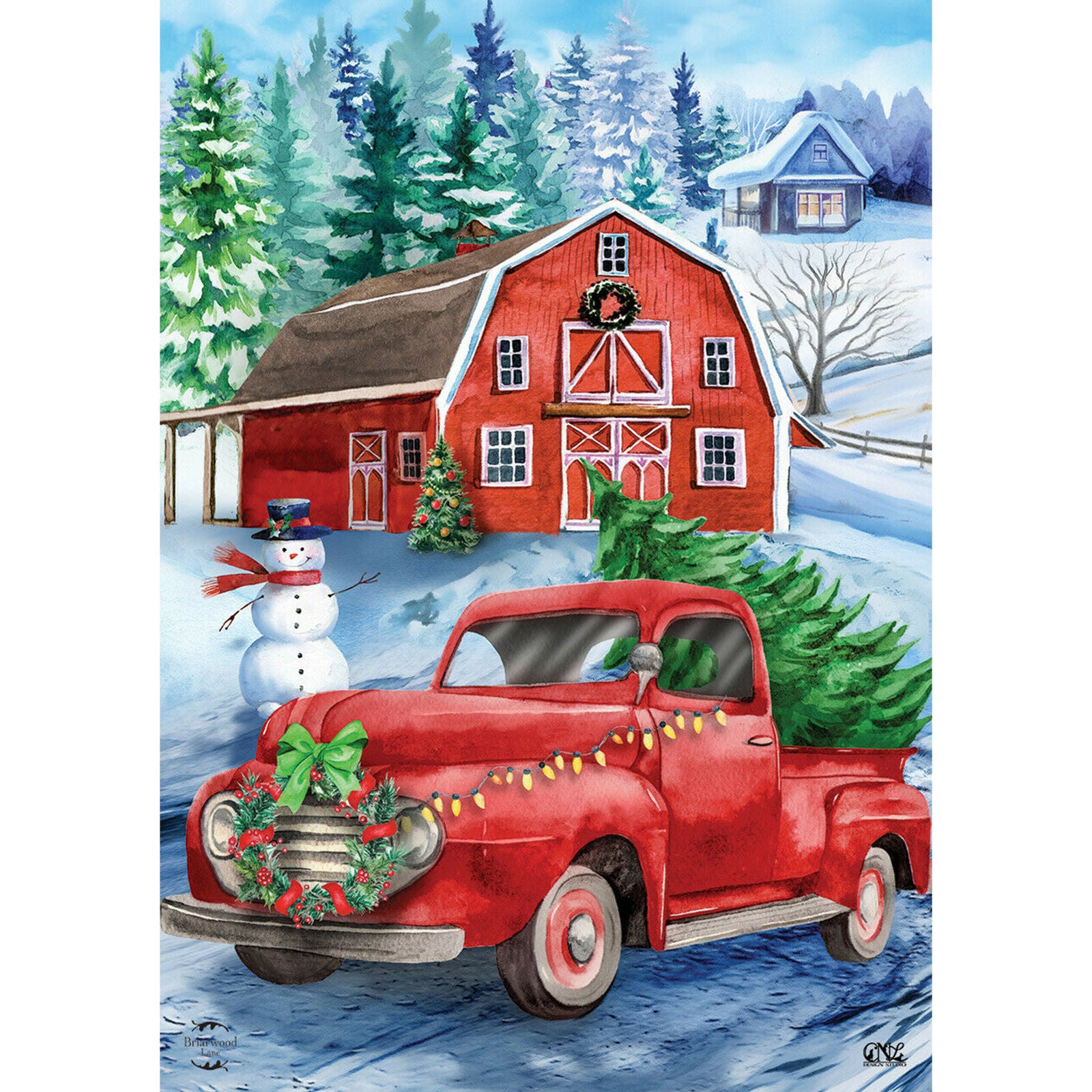 Picking Up The Tree Christmas House Flag Pickup Barn28" x 40" Briarwood Lane Hot