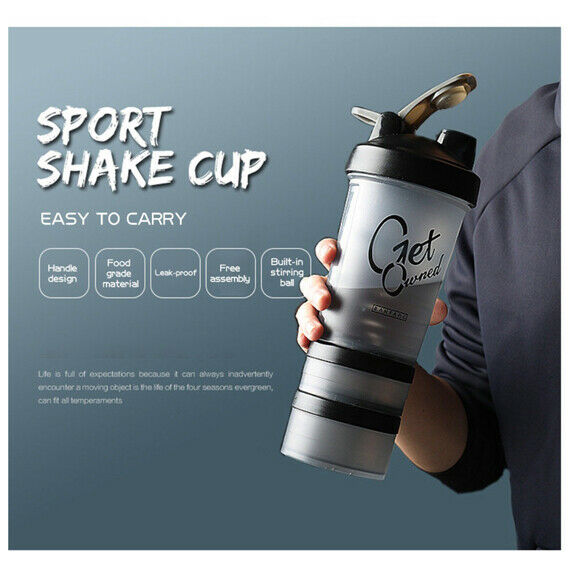 Shaker Bottle 500ML Protein Powder Mixing Bottle Sport Fitness Gym Shaker Black